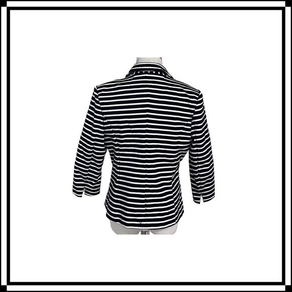 EUC! Christian Siriano Navy/White Striped Jacket, size Med. - Picture 2 of 6